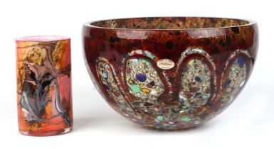 An Italian Murano Art glass bowl, 23cms diameter; together with a Michele Luzoro glass vase with