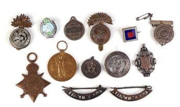 A WWI medal pair named to 'PTE. J. Nichol North. D. FUS. 12750'; together with a silver Services
