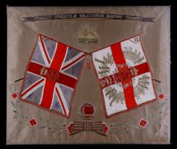 An early 20th century Royal Berkshire Regiment silk embroidery. Across the top is embroidered: