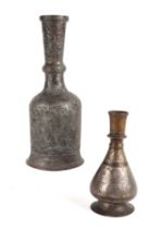 A tinned copper hookah pipe base, 32cms high; together with another similar, 20cms high (2).