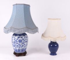 A Chinese blue and white baluster form vase converted to a table lamp, 68cm high including