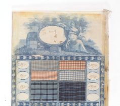 A 19th century upholster/haberdasher sample board depicting woven sections on a sleeve mount,