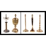 A group of brass table lamps, largest 42cm high (5).