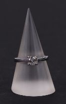 A certificated 9ct white gold diamond solitaire ring, diamond approx 0.30ct, approx UK size K.