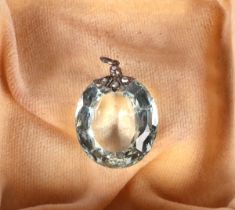 A Victorian aquamarine and diamond pendant, approx 2cm diameter, with associated Mallory & Sons box.