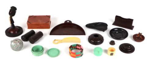A small collection of early 20th century Bakelite items to include a candlestick, box and cover,