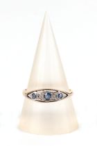 A 18ct gold and platinum diamond and sapphire gypsy style ring, approx UK size P, 2.7g.