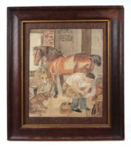 A late 19th /early 20th century school - Study of a blacksmith at work, watercolour, framed and