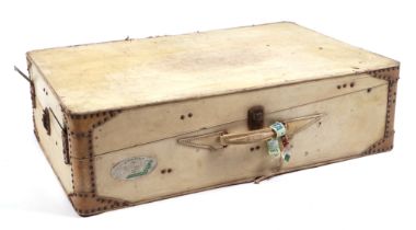 An early 20th century Vellum suitcase, 80cm wide.