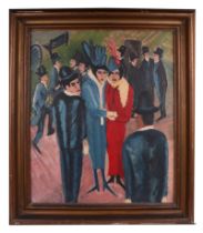 In the manner of Ernst Ludwig Kirchner - A Figural Scene with Ladies and Gentlemen in Evening
