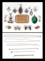 A quantity of silver and white metal costume jewellery, to include pendants and earrings.