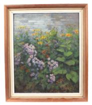 English school, 20th century - A still life cottage garden flowers, oil on board, 31 by 38cm.