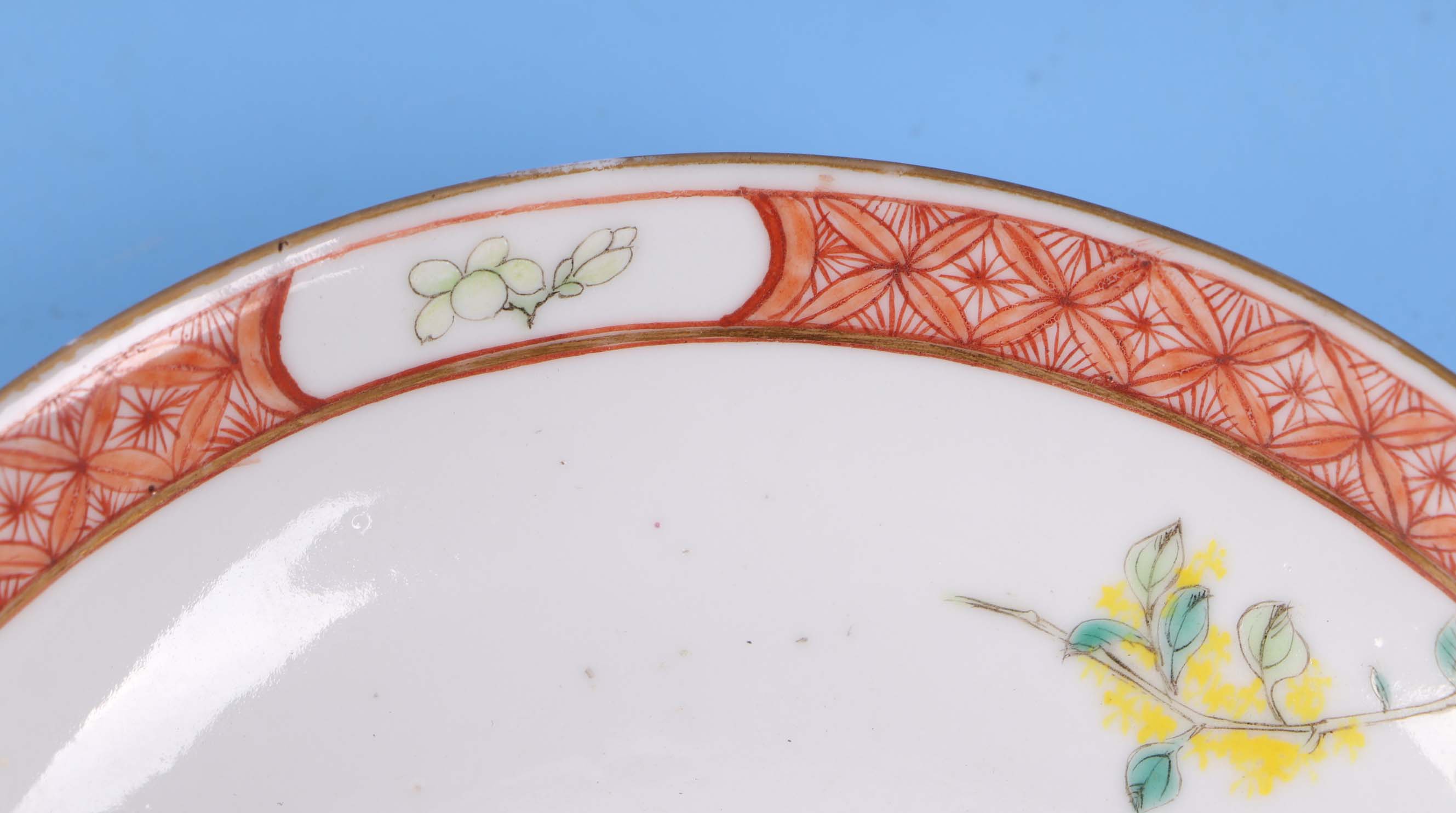 An 19th century Chinese famille rose small shallow dish decorated with magpies and prunus flowers, - Image 3 of 5