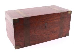 A brass bound teak box, 36cm wide.