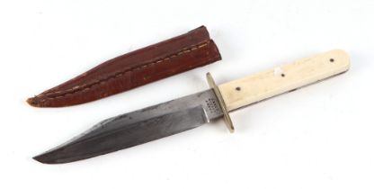 A 19th century Bowie knife, with bone handle, the steel blade with makers mark for Henry Hobson &