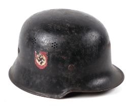 A WWII German Third Reich helmet, with double decal, possibly NSK with leather liner.