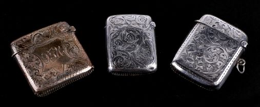 A group of silver vesta cases, various dates and makers marks, 59g (3)