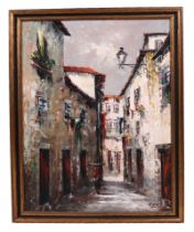 Continental school - Street Scene - indistinctly signed lower right, oil on canvas, framed, 49 by
