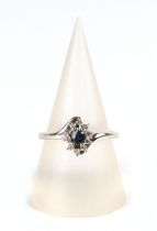 A 14ct white gold diamond and sapphire cluster ring, approx UK size M, 2.3g.