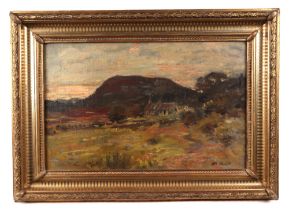 M Walls (?) - landscape scene with central cottage, signed lower right corner, oil on canvas laid on