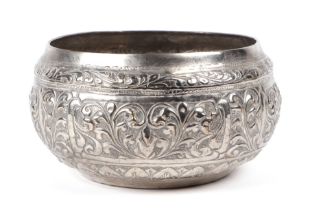 An Indian white metal bowl, 16cm diameter.