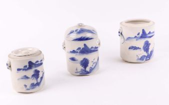 An early 19th century Jingdezhen blue and white pottery jar, decorated a landscape, 14cm high,