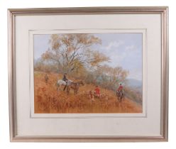 Alison Guest (b1951) - Gone to Ground - foxhunting scene, signed lower left corner, watercolour,