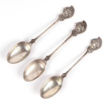 A set of three silver London Regiment 28th Artist Rifles spoons, having first pattern finial