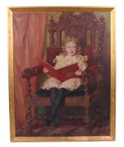 Sir Edmund Wyly Grier (1862-1957) - A Young Victorian Girl Reading a Book Seated on a 17th Century