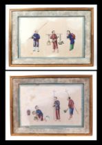 Chinese School - A pair of watercolours on pith paper, depicting figures in day to day activities,