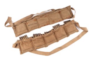 Two WWII ammunition bandoliers, numbered RG-12-9-75A, containing spent cartridge cases.