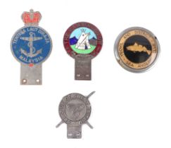 A group of car badges to include The Camping Club, The Yeovil and District Sea Angling Club, Ski