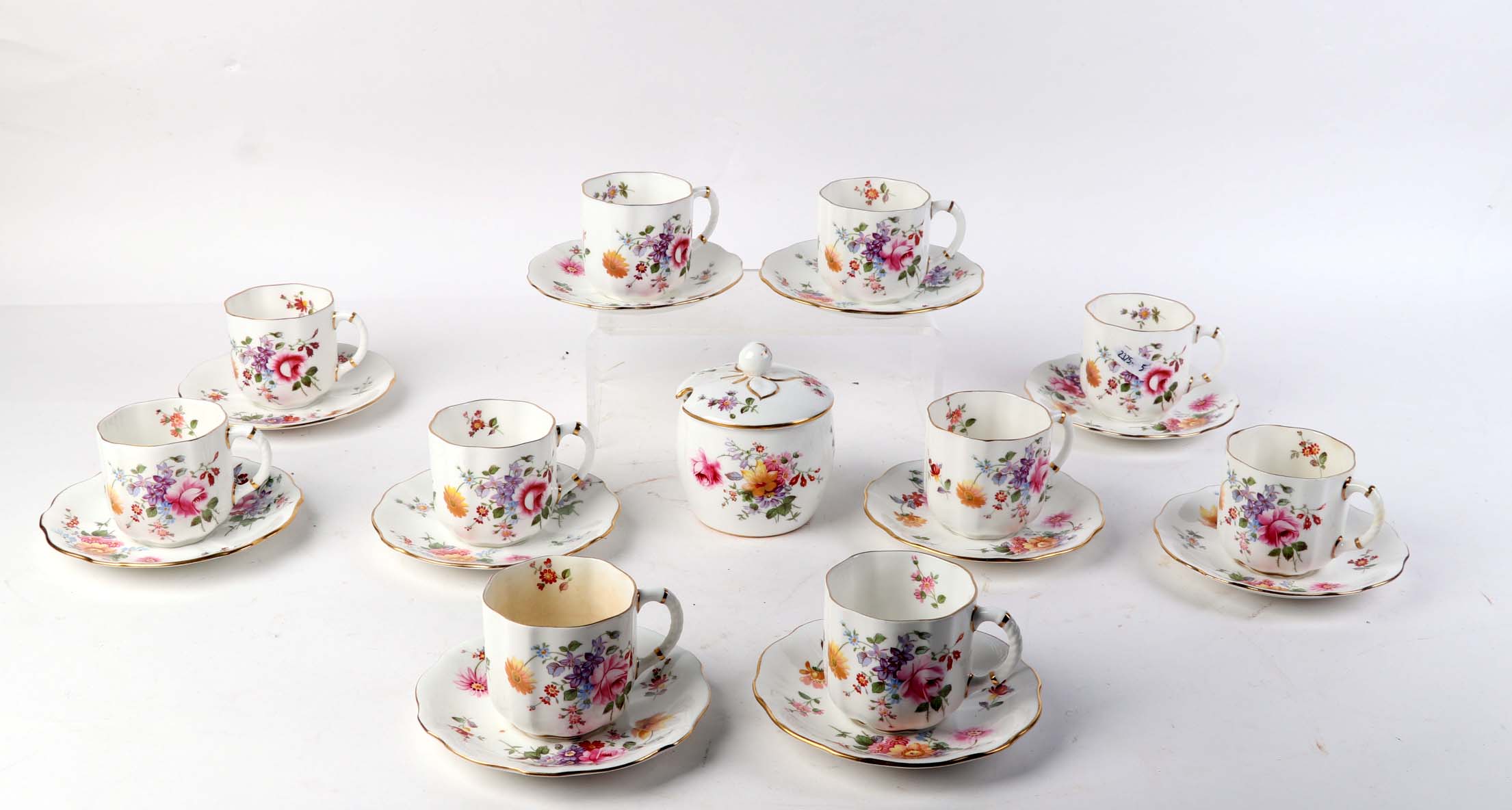 A set of ten Royal Crown Derby Derby Posies pattern tea cups and saucers; together with a matching