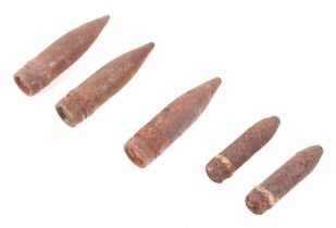 Five WWI Somme battlefield artillery shell finds. The longest being 11.5cms (4.5ins)