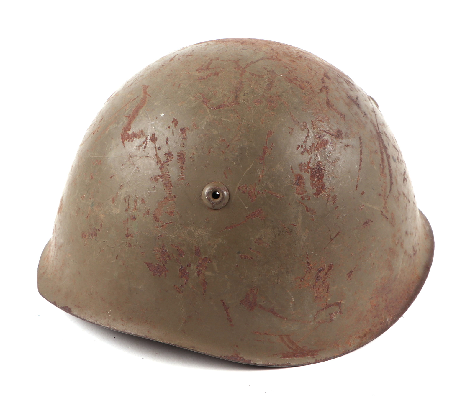 A WWII Italian army M33 steel combat helmet, with leather liner and chin strap.