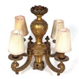 A gilt bronze four branch celling light, 42cm high.