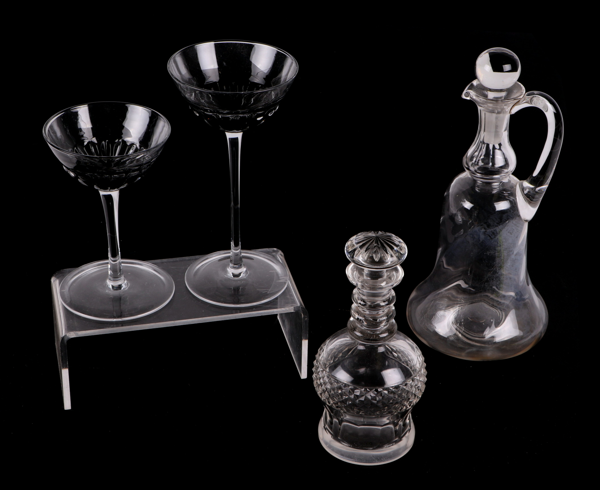 A 19th century cut glass water jug, 12cm high; a pair of crystal brandy glasses and other similar - Image 2 of 6