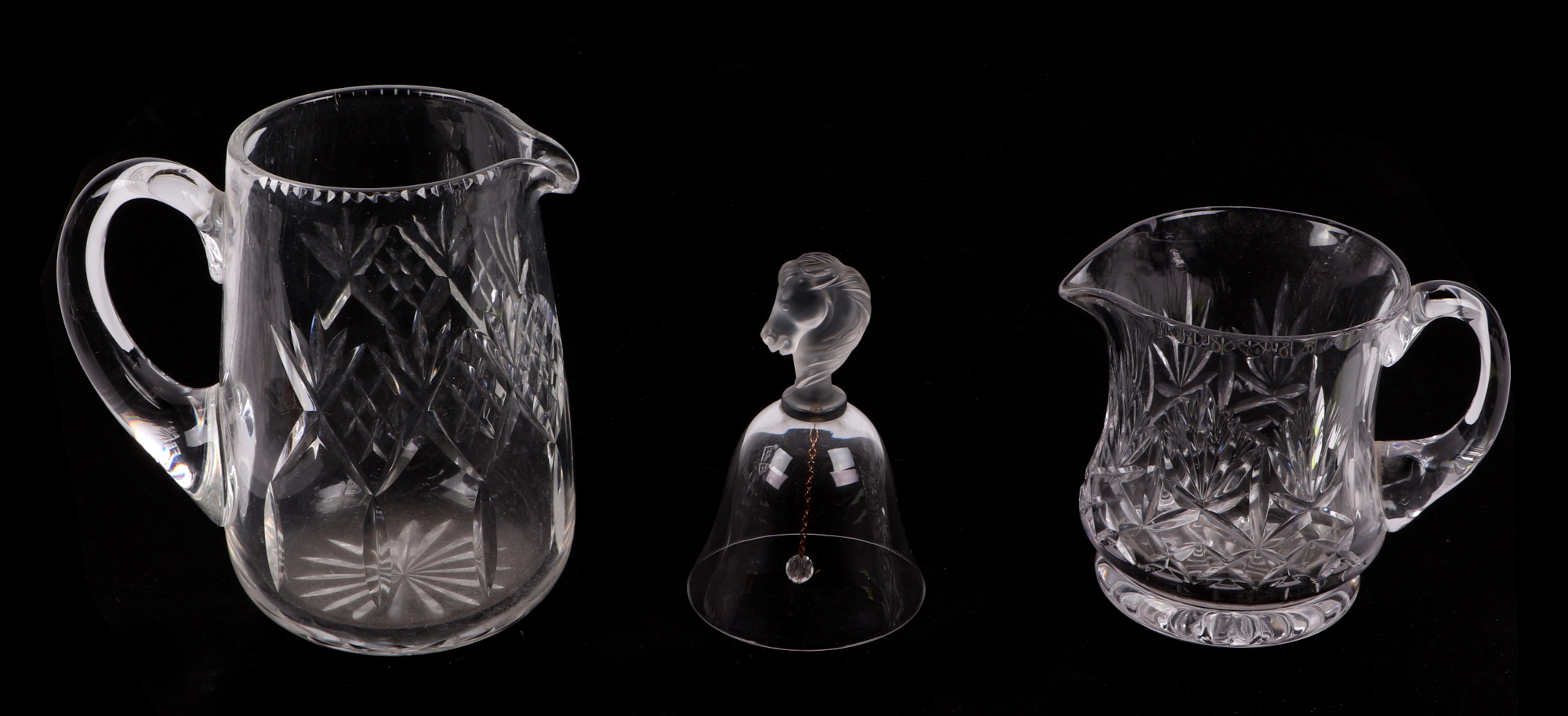 A 19th century cut glass water jug, 12cm high; a pair of crystal brandy glasses and other similar - Image 3 of 6