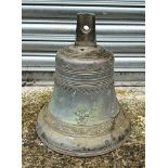 A large French bronze bell, having scroll decoration and title BOLLEE FONDEUR AU MANS, 32cm