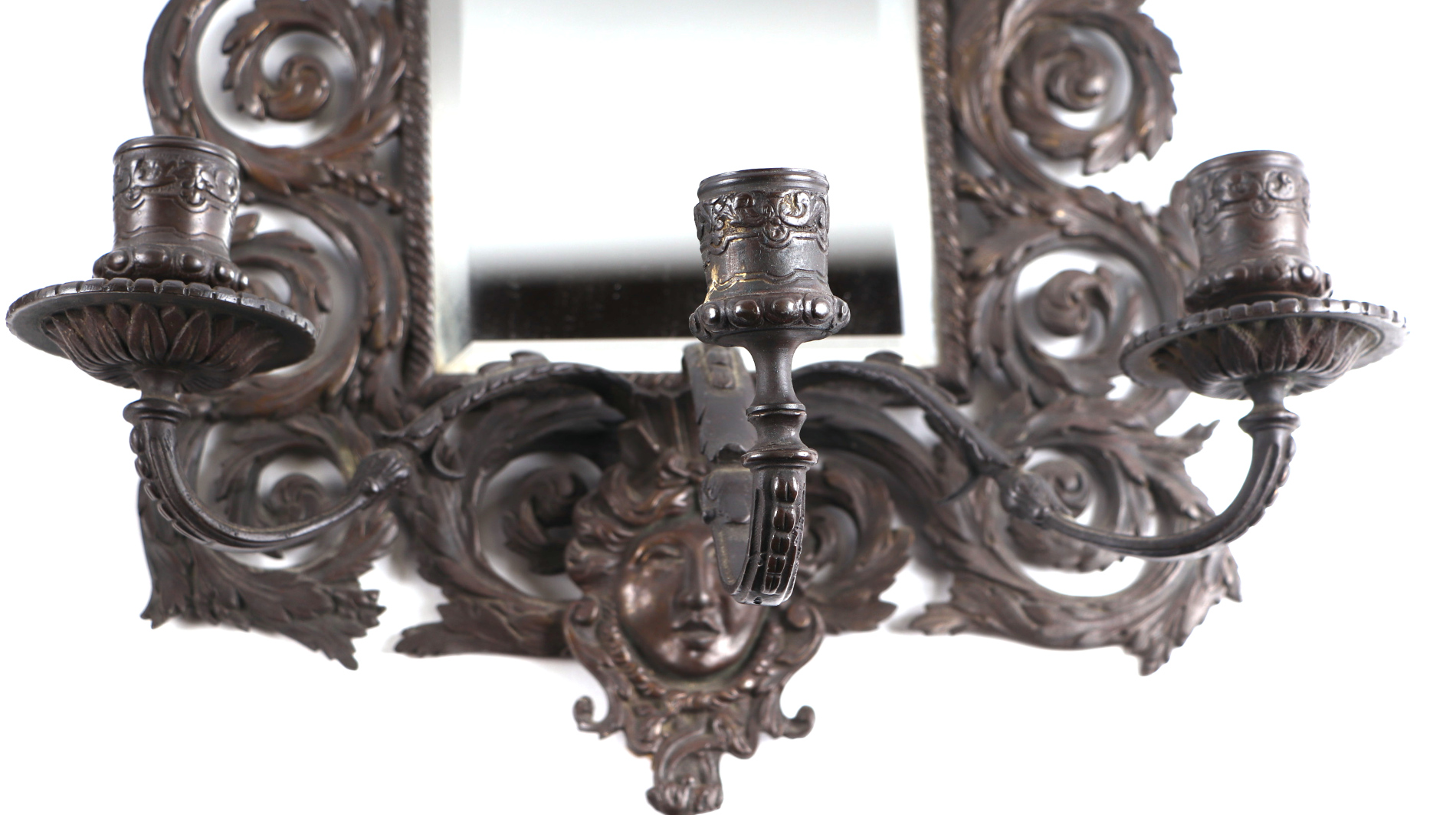 A pair of bronzed mirrored back wall sconces, overall 27 by 44cm. - Image 2 of 3