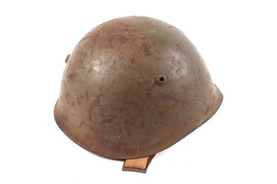 A WWII Italian army M33 steel combat helmet, with leather liner and chin strap. - Image 2 of 3