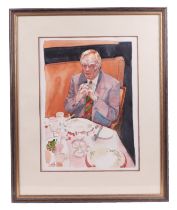 Finch(?) Modern British- A head and shoulder portrait of Tim Rice at Le Manoir restaurant, signed