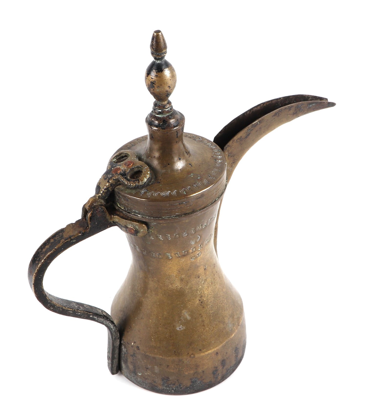 A large Turkish/Islamic brass Dalilah coffee pot, 36cm high. - Image 2 of 2