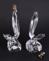 A pair of Art glass table lamps in the form of stylised dolphins, 29cms high (2). Condition Report