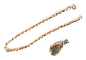 A 9ct gold locket, together with a 9ct gold bracelet, 3.2g (2).