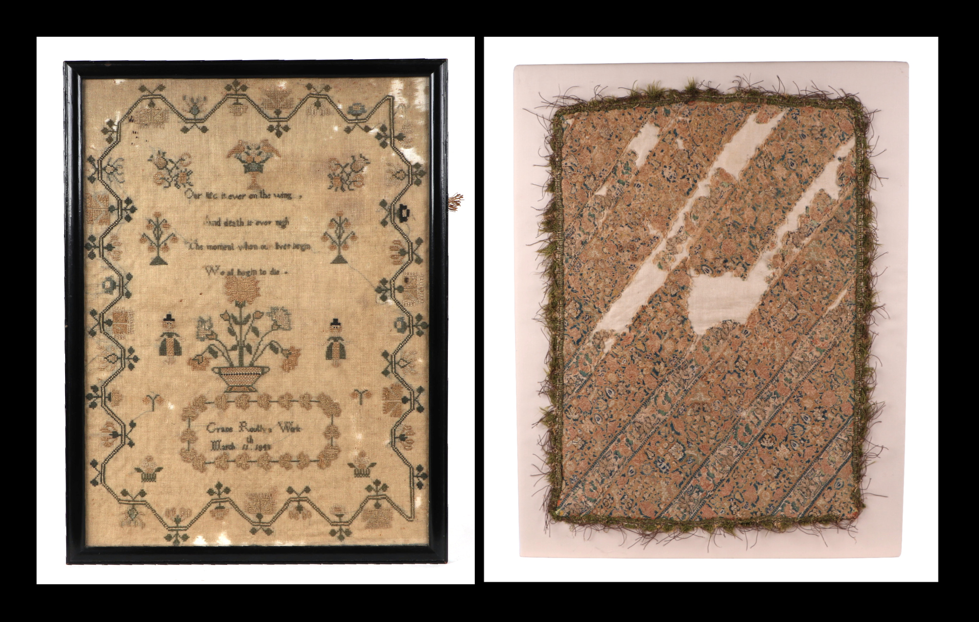 A George IV sampler with verse and figures within a meandering boarder, by Grace Routh (March 11th