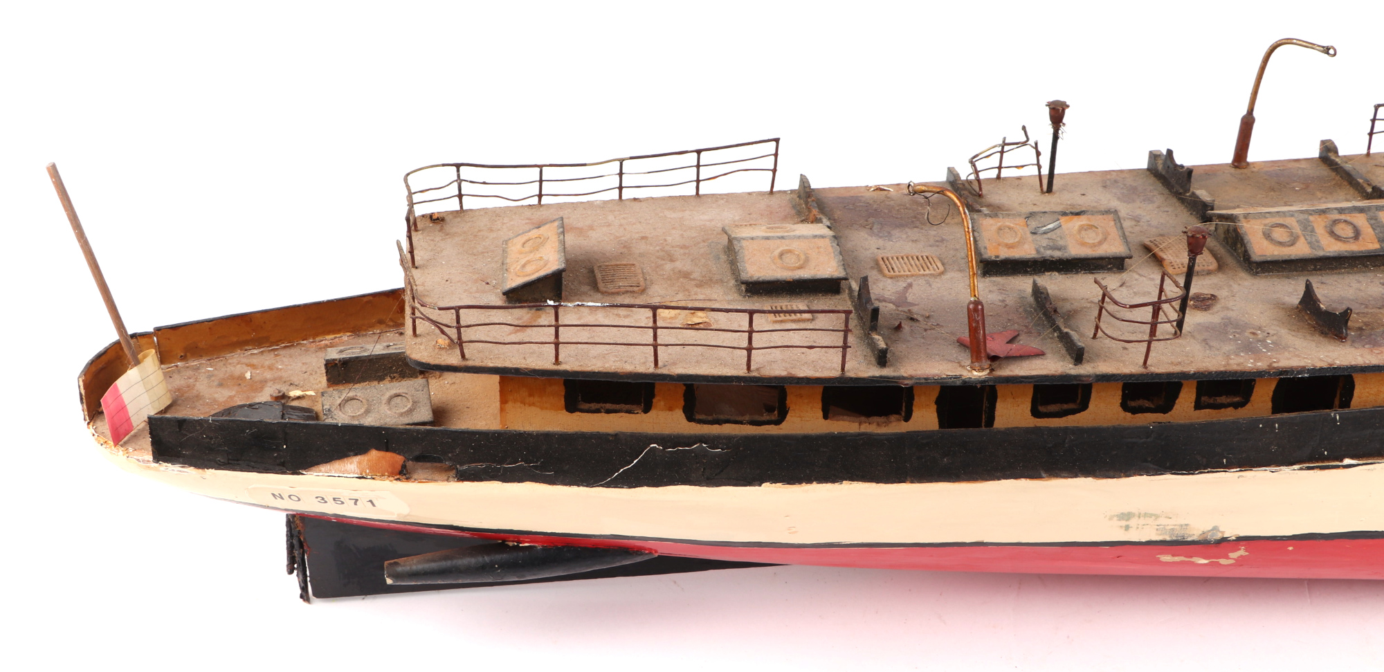 A scratch built model of a warship with painted wooden hull, approx 125cm long; together with - Image 9 of 13