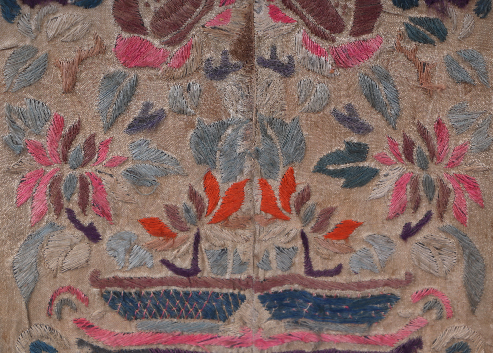 A Chinese embroidered silk sleeve panel decorated with flowers and foliage, 18 by 73cm; together - Image 6 of 8