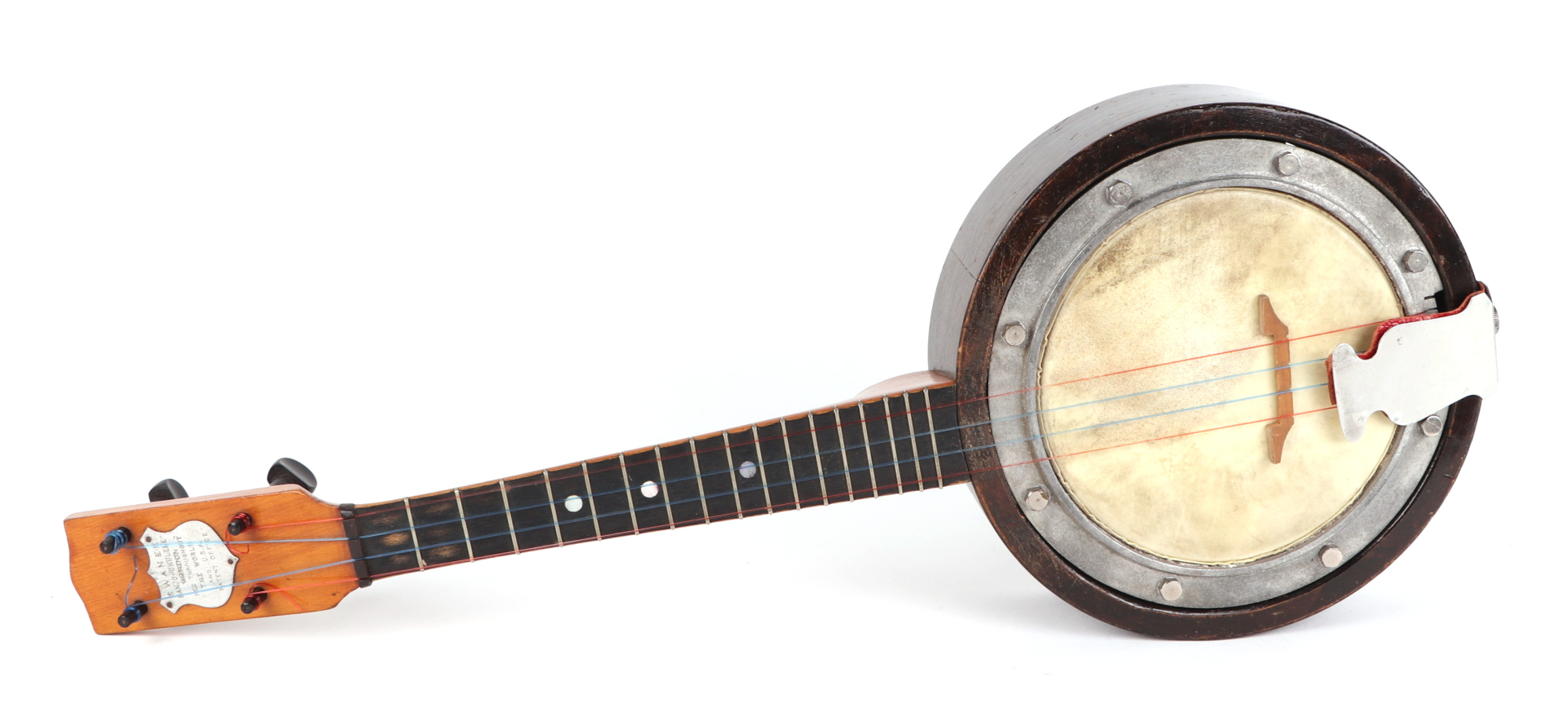 A Swanee banjo ukulele, cased, 53cm long, with modern guitar shaped ukulele (2). - Image 2 of 8