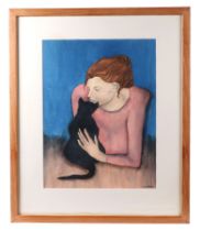 Jane Avery, "After Picasso", woman with a cat, signed lower right corner, colour, framed and glazed,